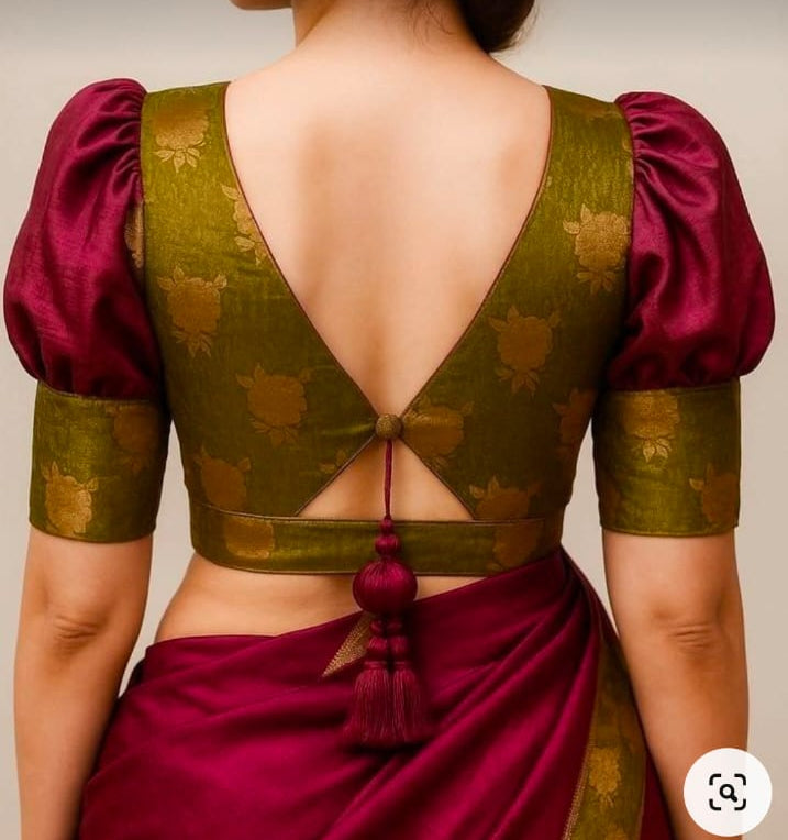 Puff-Sleeve Tassel Tie-Back Blouse