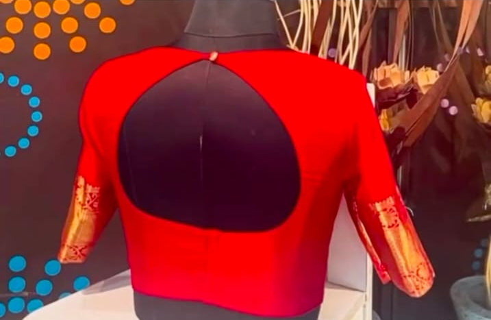 Red Deep V-Neck with Circular Back Cutout Blouse